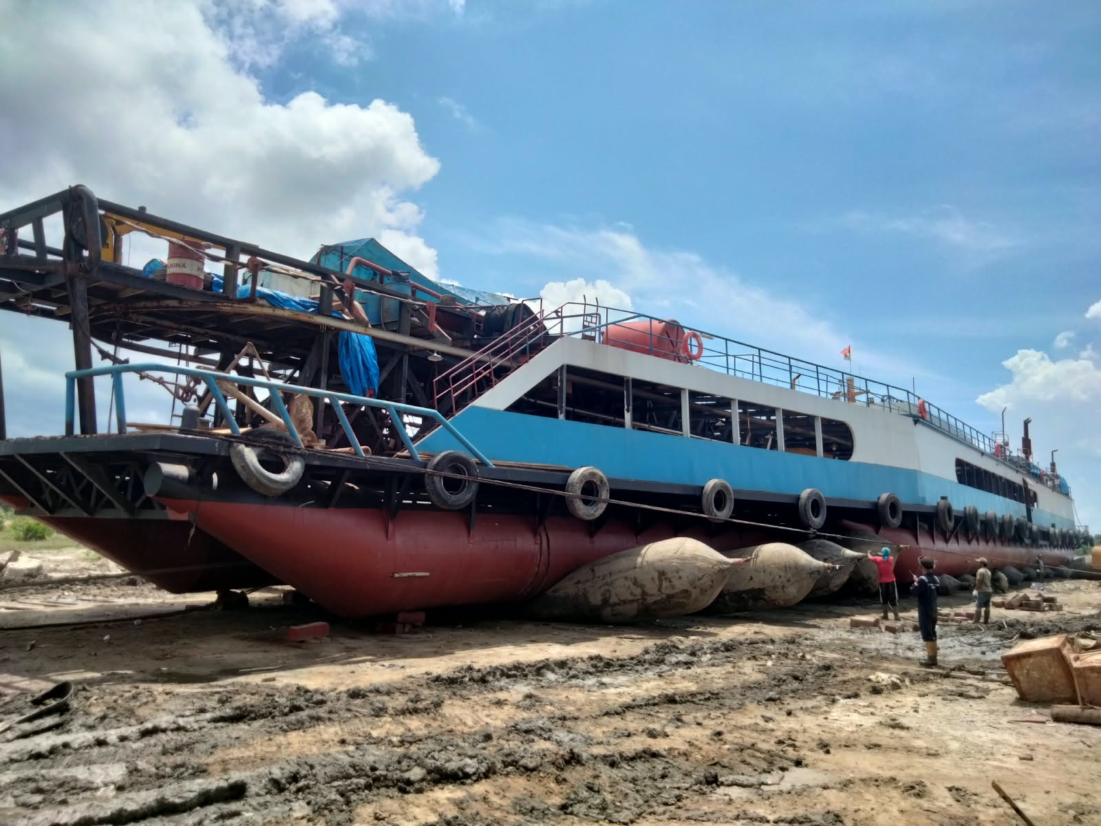 KIP Kimhin hauled out on the slipway on air bags