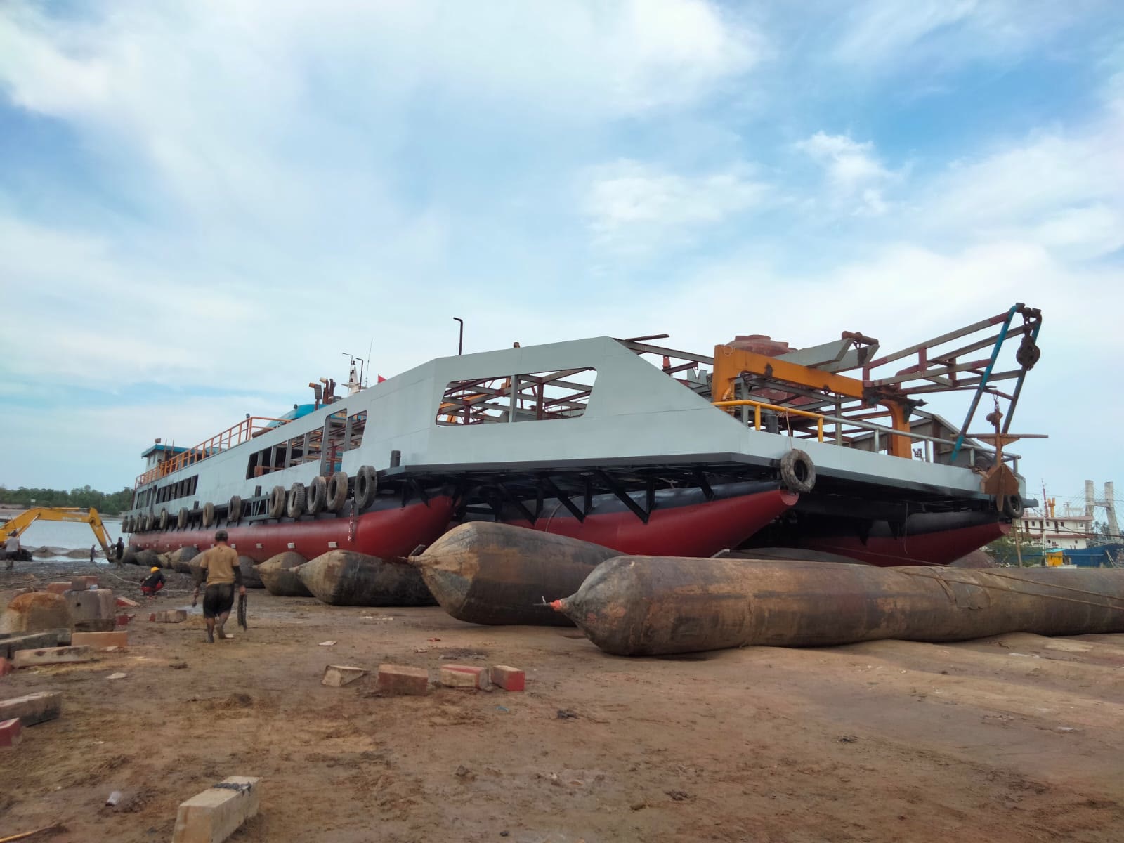 KIP Sentosa 99 hauled out on the slipway on air bags
